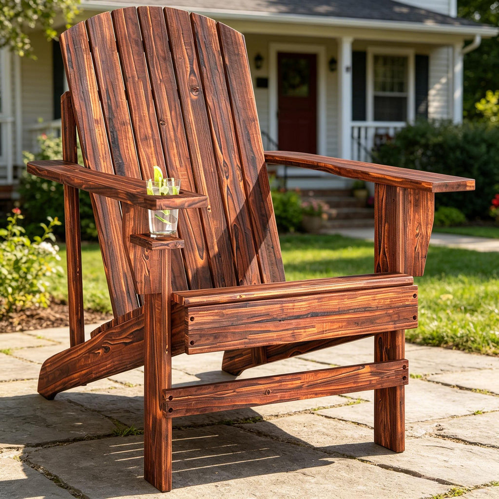 Oversized  Chair Brown Outdoor Fire Pit Porch Seating Classic Log Lounge with Built-in Cupholder for Comfortable Relaxation