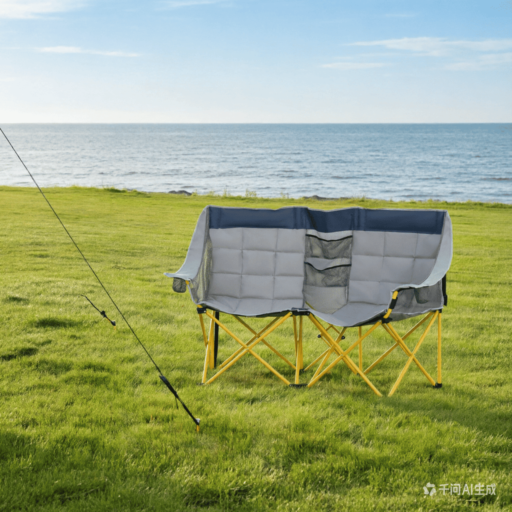 Oversized  Style Folding Camping Chair with Carry Bag & Cup Holders Navy Blue And Gray for Outdoor Beach Picnic Hiking Travel