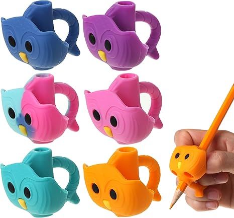 Owl Pencil Grips, 6 pcs, Silicone Gel, Cute, Fits Pencils, Pens, Crayons