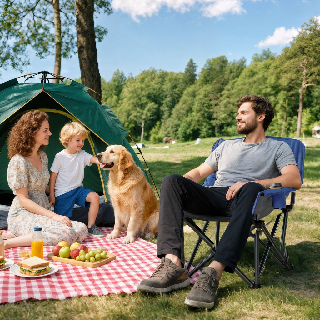Padded Camping Chair for Adults, Portable Folding Camping Chair with Side Pockets, Cup Holders, Carry Bag, Light Gray