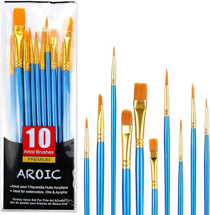 Paint Brush Set, 1 Packs / 10 pcs Watercolor Brushes Painting Brush Nylon Hair Brushes for All Purpose Oil Watercolor Painting Artist Professional Kits.