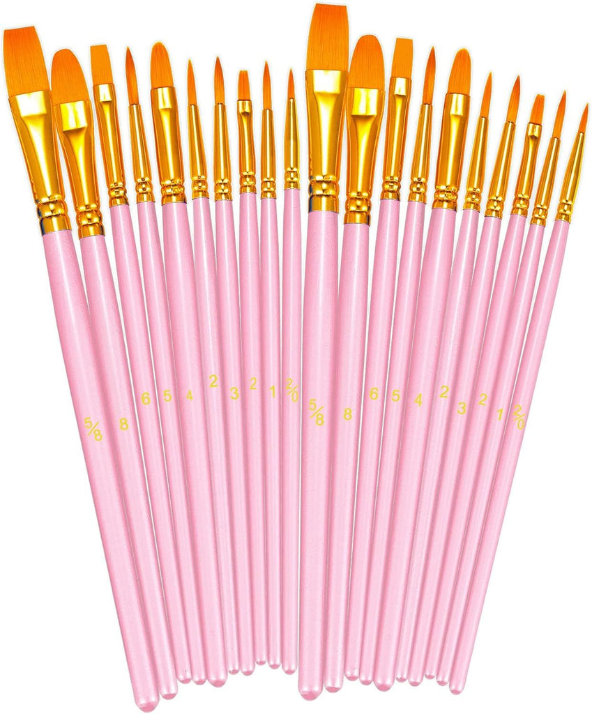 Paint Brushes Set, 2 Pack 20 Pcs Round Pointed Tip Nylon Hair Artist Acrylic Paint Brushes for Acrylic Oil Watercolor, Face Nail Art, Miniature Detailing & Rock Painting, Pink