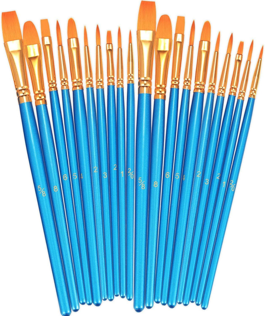 Paint Brushes Set, 2 Pack 20 Pcs Round-Pointed Tip Nylon Hair Artist Acrylic Paint Brushes for Acrylic Painting Oil Watercolor, Face Nail Art, Canvas, Miniature Detailing & Rock Painting, Blue