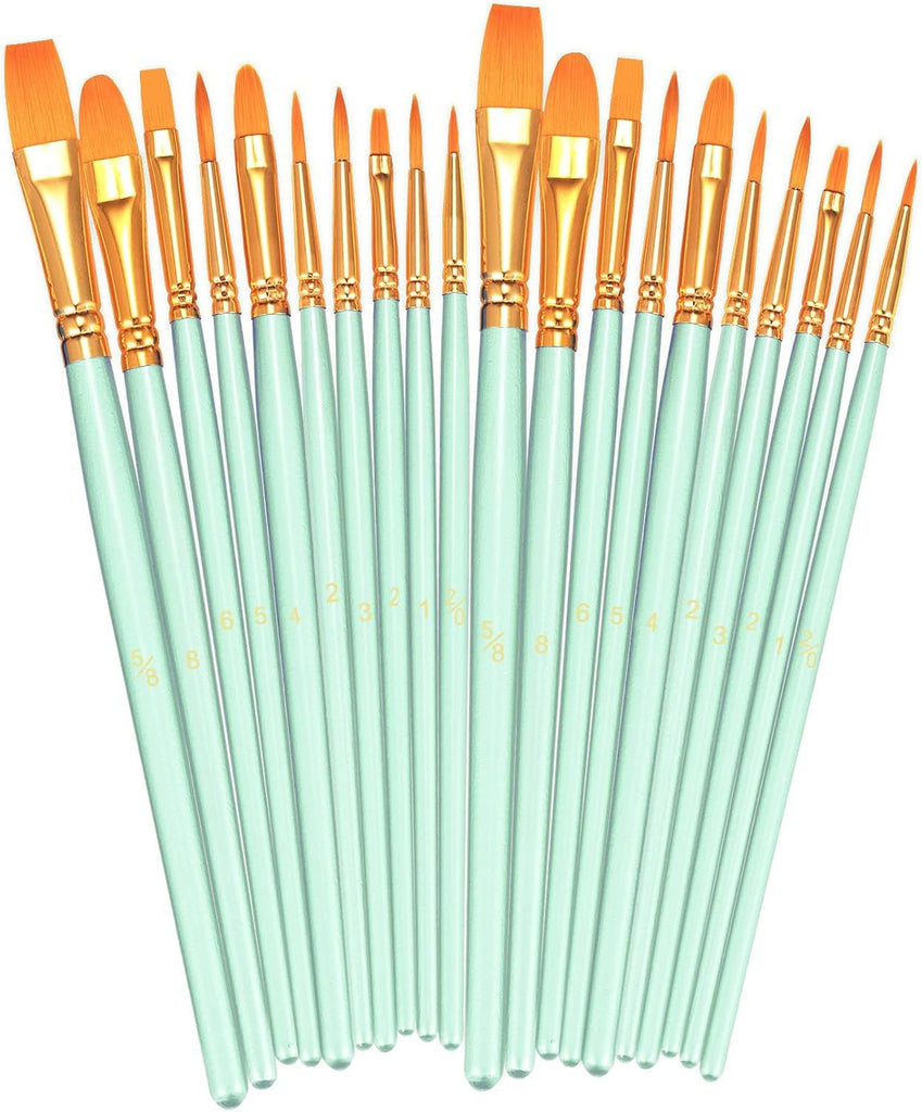 Paint Brushes Set, 2 Pack 20 Pcs Round Pointed Tip Paintbrushes Nylon Hair Artist Acrylic Paint Brushes for Acrylic Oil Watercolor, Face Nail Art, Miniature Detailing & Rock Painting, Green