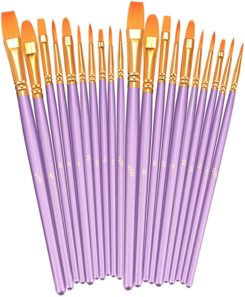 Paint Brushes Set, 2 Pack 20 Pcs Round Pointed Tip Paintbrushes Nylon Hair Artist Acrylic Paint Brushes for Acrylic Oil Watercolor, Face Nail Art, Miniature Detailing & Rock Painting, Purple
