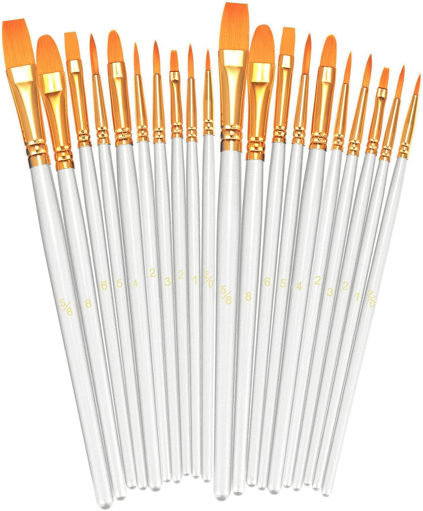 Paint Brushes Set, 2 Pack 20 Pcs Round Pointed Tip Paintbrushes Nylon Hair Artist Acrylic Paint Brushes for Acrylic Oil Watercolor, Face Nail Art, Miniature Detailing & Rock Painting, White
