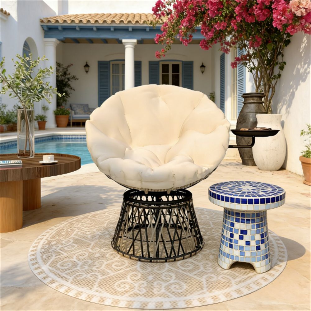 Papaya chair, circular chair, terrace chair, garden chair, beige