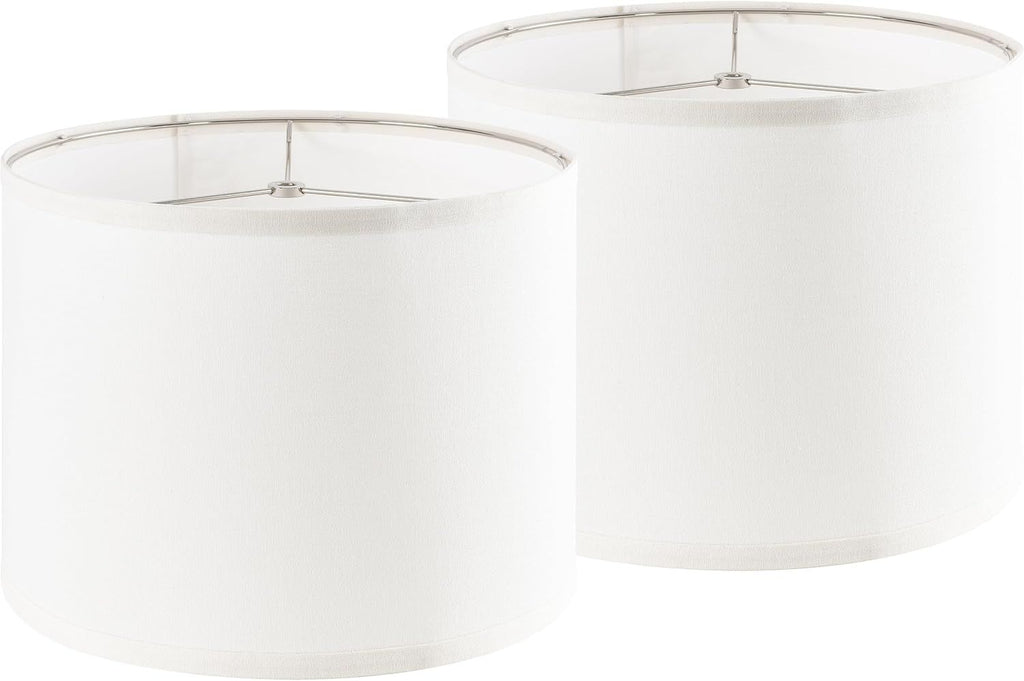 PAPAYA Set of 2 Cream White Lamp Shades Large Drum Lampshades 16" Top x 16" Bottom x 12" High Spider Modern Lampshade for Table and Bedside Lamp