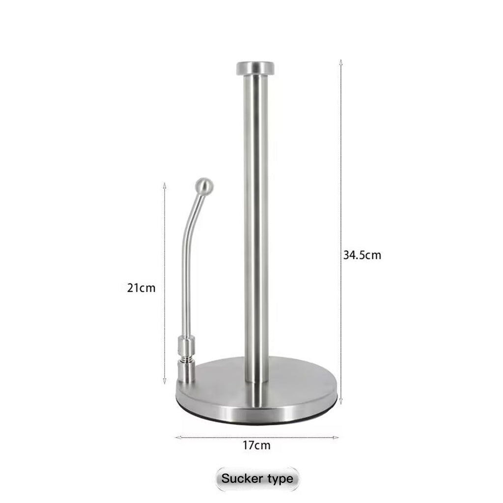 Paper Towel Holder Dispenser Standing with Weighted Base Spring Arm for Kitchen, Bathroom, Bedroom In Stainless Steel