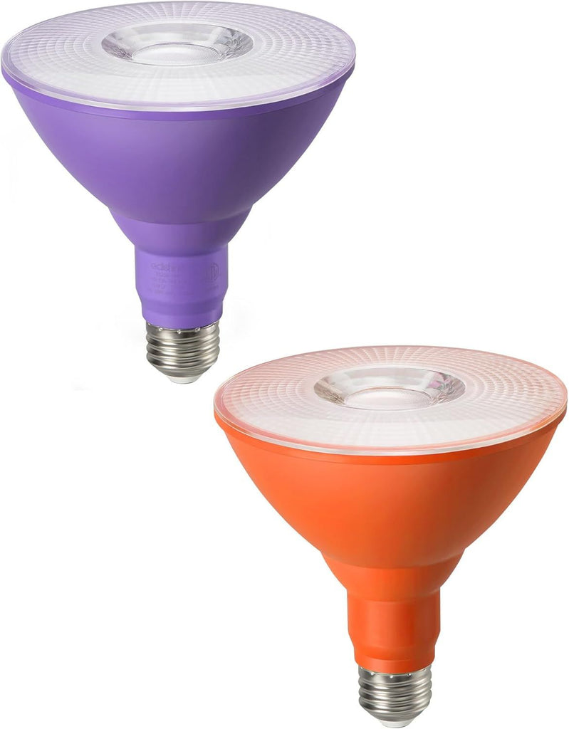 PAR38 Purple & Orange LED Flood Light Bulbs Outdoor, Dimmable LED Light Bulb, 18W(120W Equivalent), Outdoor Weatherproof Light Bulb, E26 Base, 2 Pack
