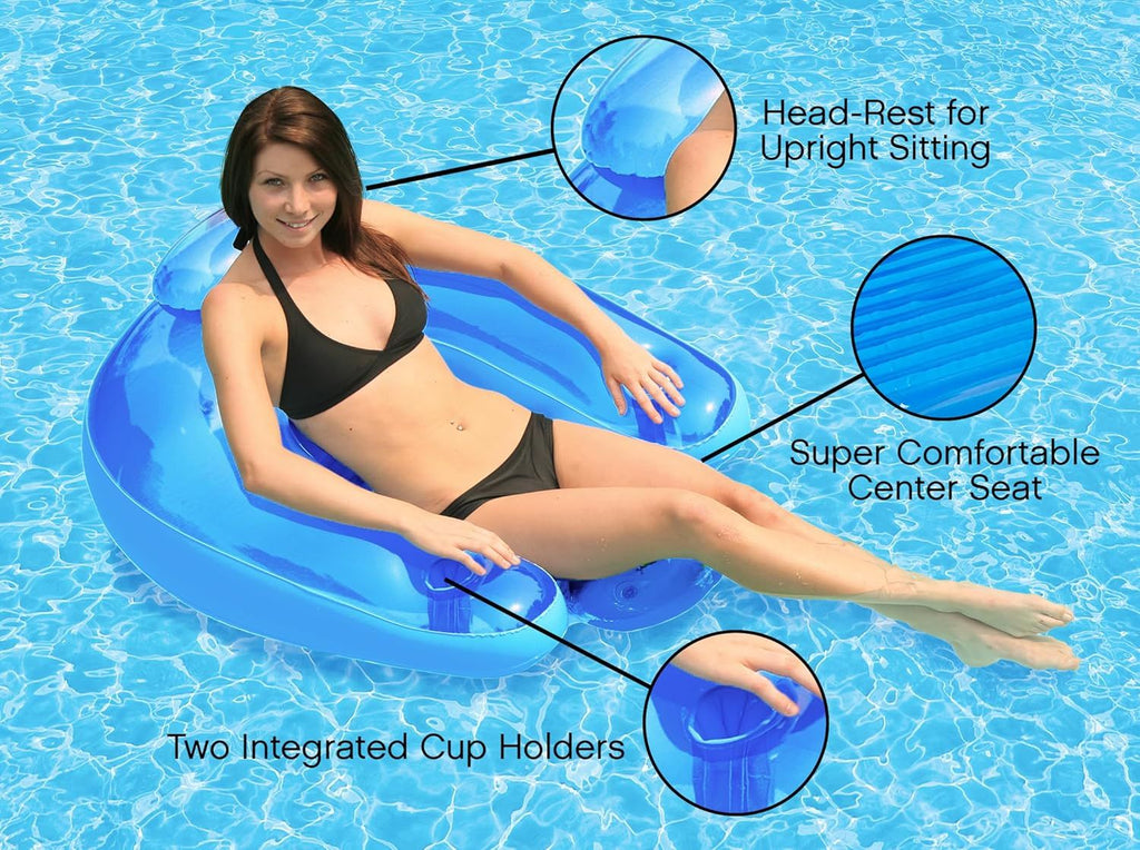 Paradise Water Chair, Inflatable Adult Pool Float Lounge Chair with Backrest, Armrests & Dual Cup Holders, Comfortable Floating Seat for Pool, Lake, Beach or River Relaxation