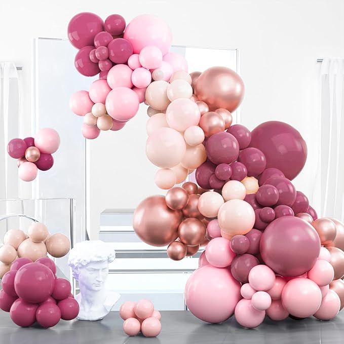 PartyWoo Dusty Pink Balloon Arch Kit Garland 100 pcs Shades of Pink and Dusty Rose Balloons Different Sizes of 18 12 10 5 Inch for Valentine's Day Bridal Shower Wedding Anniversary Party Decorations