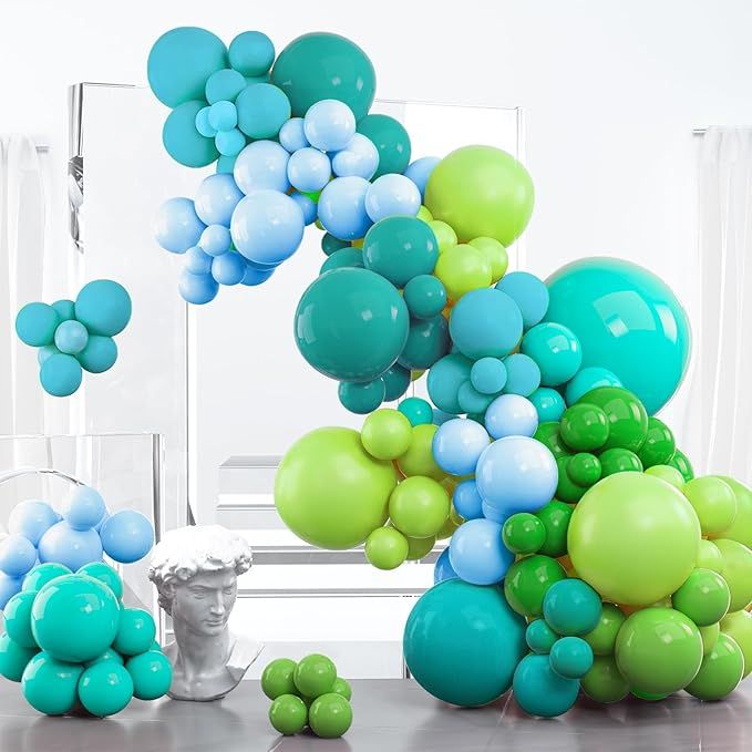 PartyWoo Green Balloon Garland, 100 pcs Shades of Green Balloons Different Sizes Pack of 36 Inch 18 Inch 12 Inch 10 Inch 5 Inch for Balloon Garland Arch as Party Decorations, Birthday Decorations