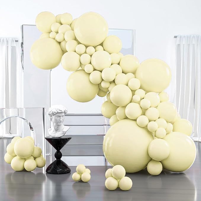 PartyWoo Pastel Yellow Balloons 100 pcs Different Sizes of 36 18 12 10 5 Inch Small Mini Light Pale Yellow Balloon Arch Kit Garland for Baby Shower Easter Birthday Party Decorations Yellow-Q07