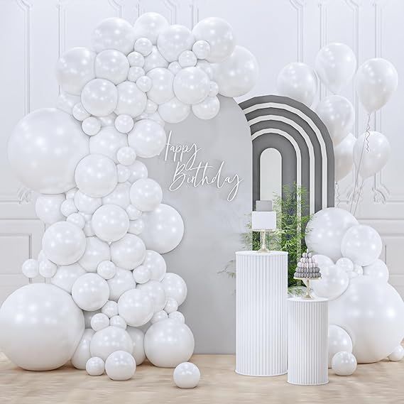 PartyWoo Pearl White Balloons 123pcs Different Sizes Pack of 18 12 10 5 Inch Metallic White Latex Balloon Arch Kit Garland for Wedding Graduation Baby Shower Birthday Party Decorations White-Z30
