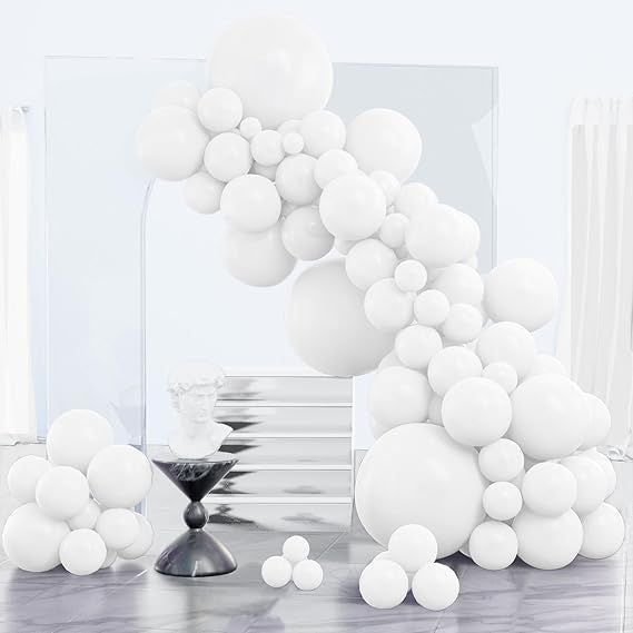 PartyWoo White Balloons 123pcs Different Sizes Pack of 18 12 10 5 Inch Matte White Latex Balloon Arch Kit Garland for Wedding Bridal Graduation Baby Shower Birthday Party Decorations White-Y13