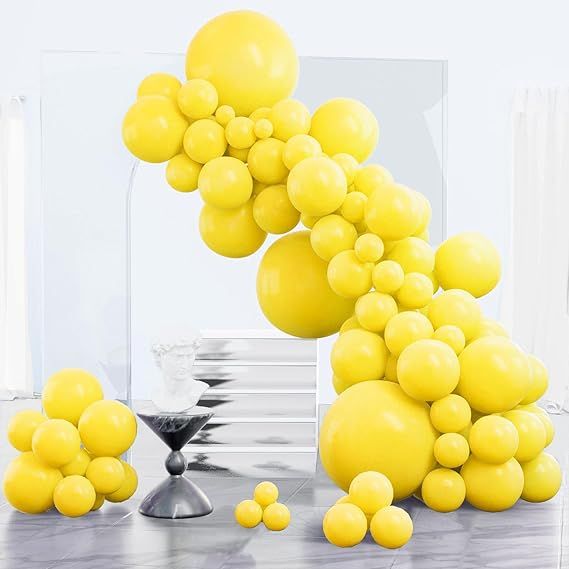 PartyWoo Yellow Balloons 123pcs Different Sizes of 18 12 10 5 Inch Matte Yellow Latex Balloon Arch Kit Garland for Easter Bee Baby Shower Sunflower Birthday Graduation Party Decorations Yellow-Y55