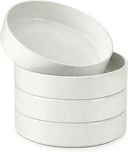 Pasta Bowls Set of 4, 35oz Ceramic Large Salad Bowl Plates for Serving Soup Dinner, Shallow Stoneware Pasta Plate, Microwave & Dishwasher Safe, Speckled White