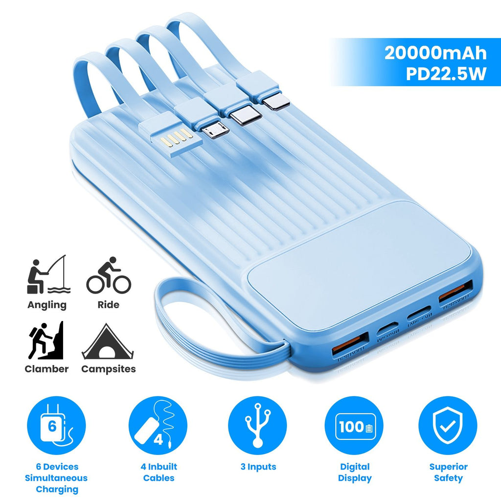 PD22.5W Fast Charger 20000mAh Fast Charging Power Bank Portable Charger with 4 Inbuilt Cables Digital Display Handle Fit For IOSPhone 15/14 Android And More