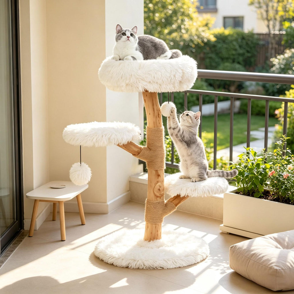 Pear Wood Cat Tree with Perch Natural Jute Scratching Posts Pet Furniture for Cats