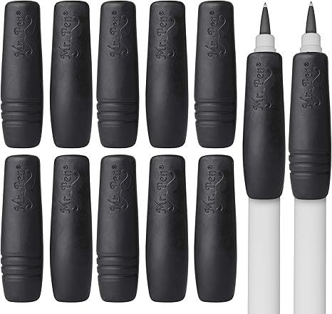 Pencil and Pen Grips, 12 Pack, Black, Pencil Grips for Adults, Rubber Pencil Grips, Pen Grips for Adults with Arthritis, Ergonomic Pencil Grip, Pen Gripper