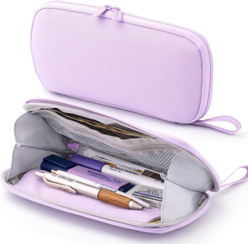 Pencil Case Wide Opening Durable Pen Pouch Lightweight Portable Pencil Bag with Handle for School Teen Girl Boy Men Women Adults Purple