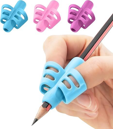 Pencil Grips Pack of 3 - Perfect Handwriting Holders for Kids Home Schooling and Preschool - Assorted Pen Grips (Purple, Blue, Pink)