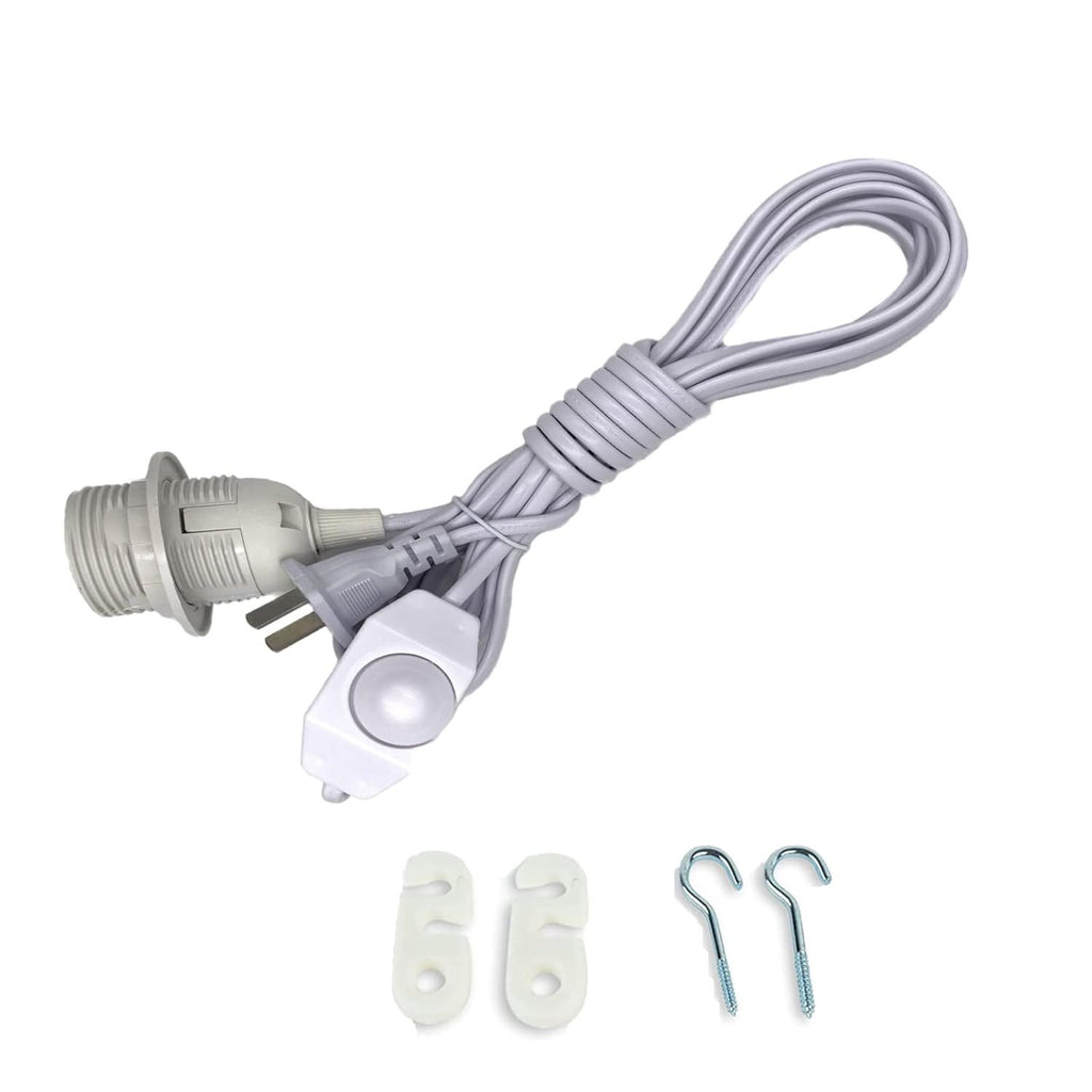 Pendant Light Kit with Dimmer Switch 15 Feet Hanging Lamp Cord Set Plug in Edison Light Bulb Socket Rope for E26 E27 DIY Swag Light Fixtures (1 Pack, White)