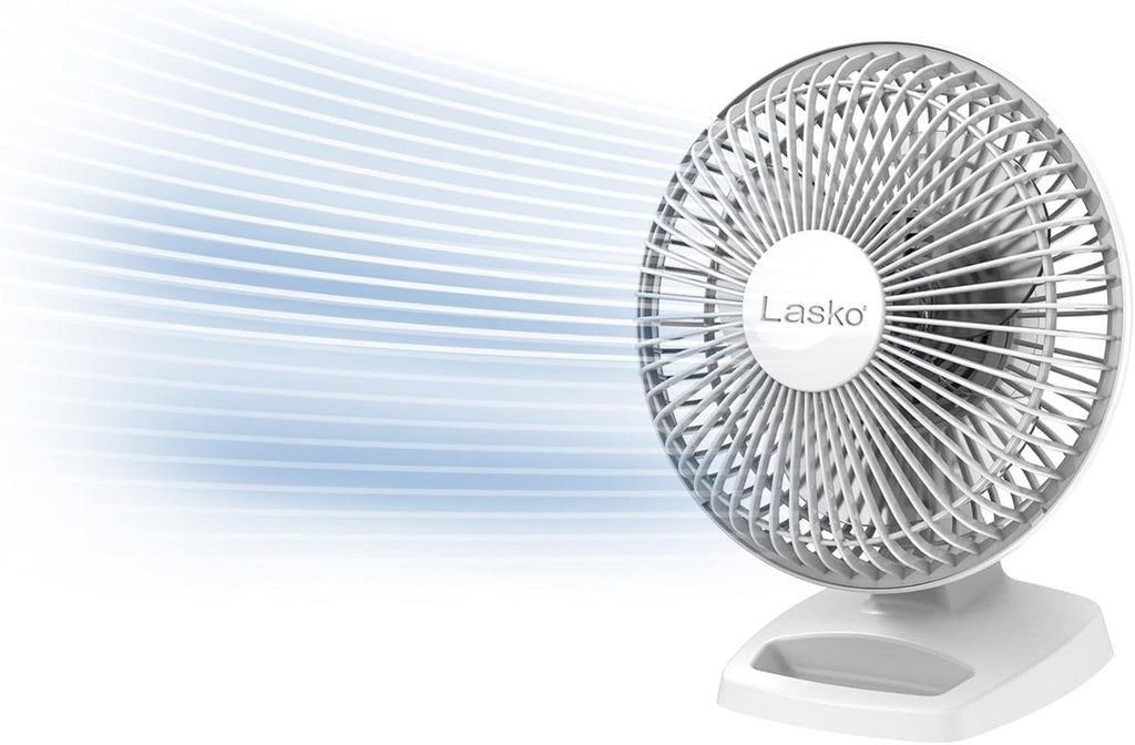 Personal Table Fan with Storage Tray, 2 Quiet Speeds, Tilt-Back Fan Head for Home Office, Bedroom, 6", White, 2002W