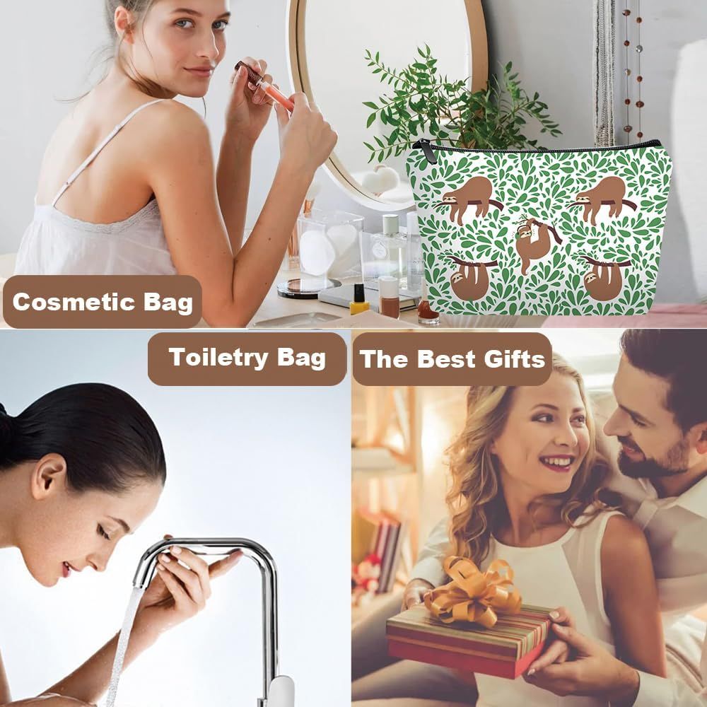 Personalized cute Sloth Travel Makeup Cosmetic Bag set with Mirror for women girls,Bride Bridesmaid Sloth theme Makeup Bag organizer kit for Travel & Daily Use,Sloths Stuff Gifts for Women