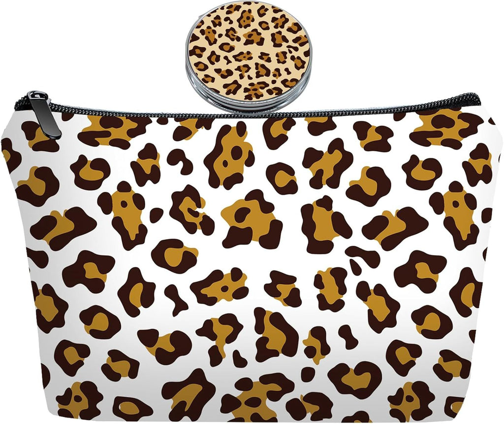 Personalized leopard print Travel Makeup Cosmetic Bag set with Mirror for women girls,Bride Bridesmaid Leopard Pattern Makeup Bag organizer kit for Travel & Daily Use,Leopard Gifts for Mom Girls