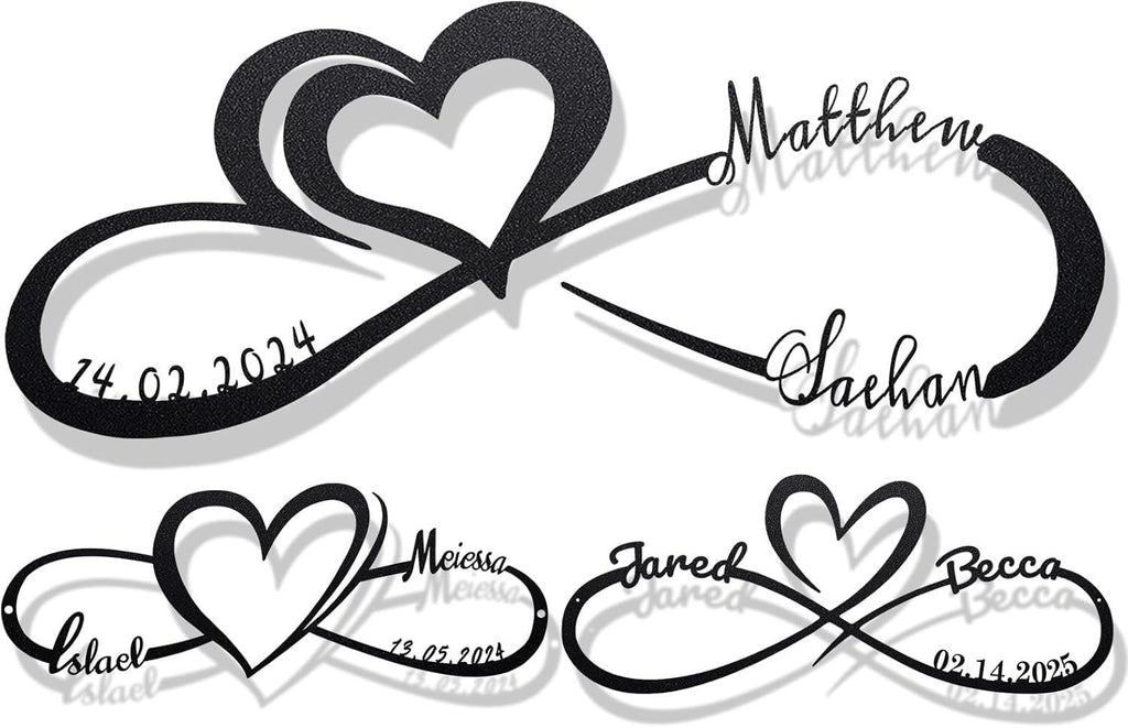 Personalized Metal Sign With Couples Name and Date: Wedding Gifts for Couples - Anniversary Valentines Day Gifts for her him Bridal Shower - Infinity Heart Wall Decor Style3