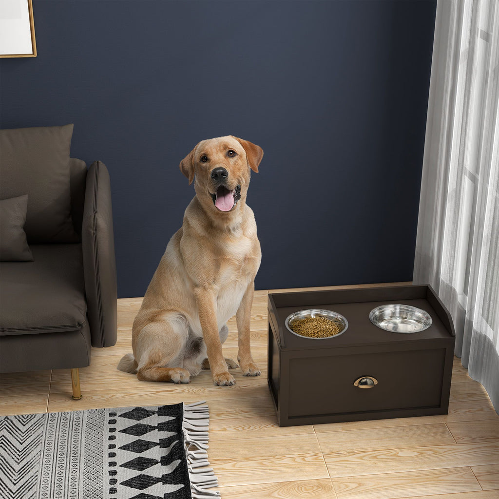 Pet Feeding Station Pet Dish Bowl Set with Storage, 2 Elevated Dog Bowls for Large Sized Dogs, Coffee