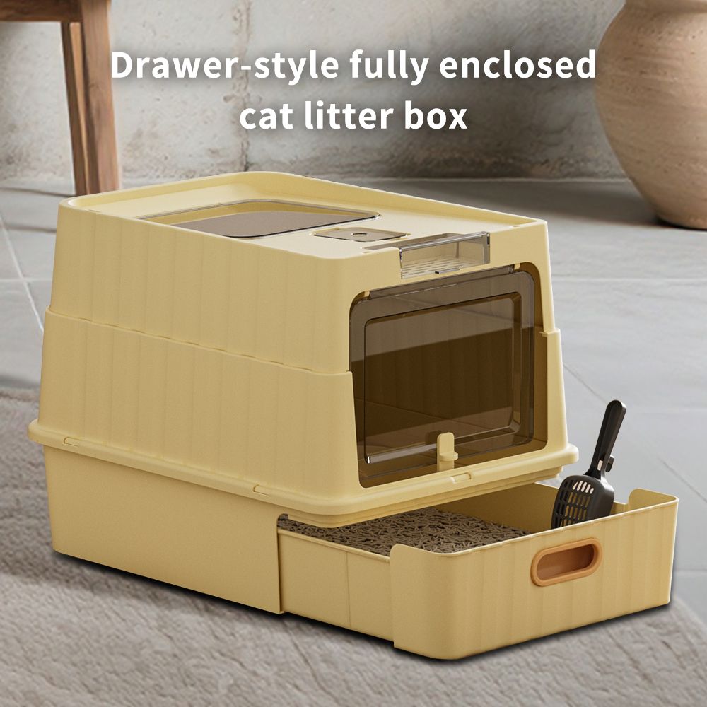 Pet Litter Box Fully Enclosed Spillproof Deodorant Cat Toilet Two-Way Shovel Large Capacity Cat Toilet Litter Box Closed Sandbox