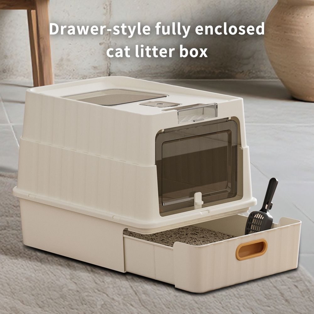 Pet Litter Box Fully Enclosed Spillproof Deodorant Cat Toilet Two-Way Shovel Large Capacity Cat Toilet Litter Box Closed Sandbox