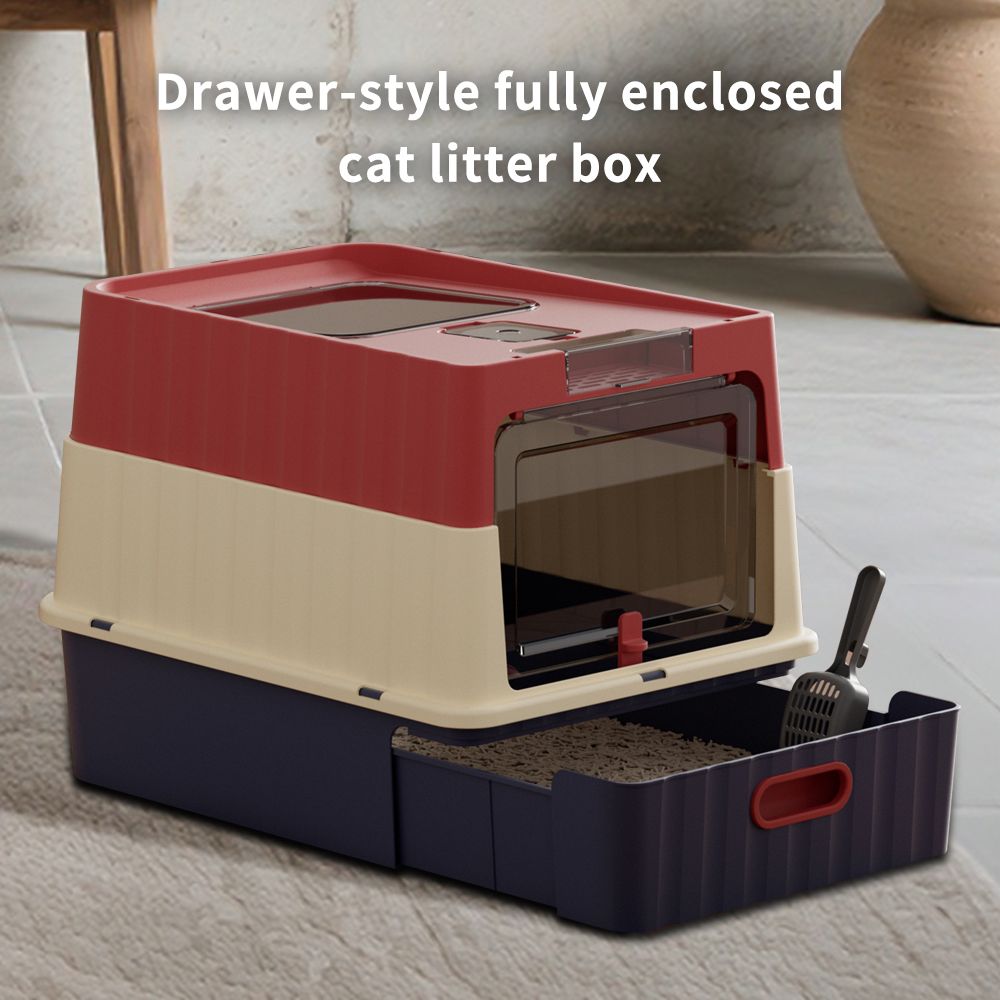 Pet Litter Box Fully Enclosed Spillproof Deodorant Cat Toilet Two-Way Shovel Large Capacity Cat Toilet Litter Box Closed Sandbox