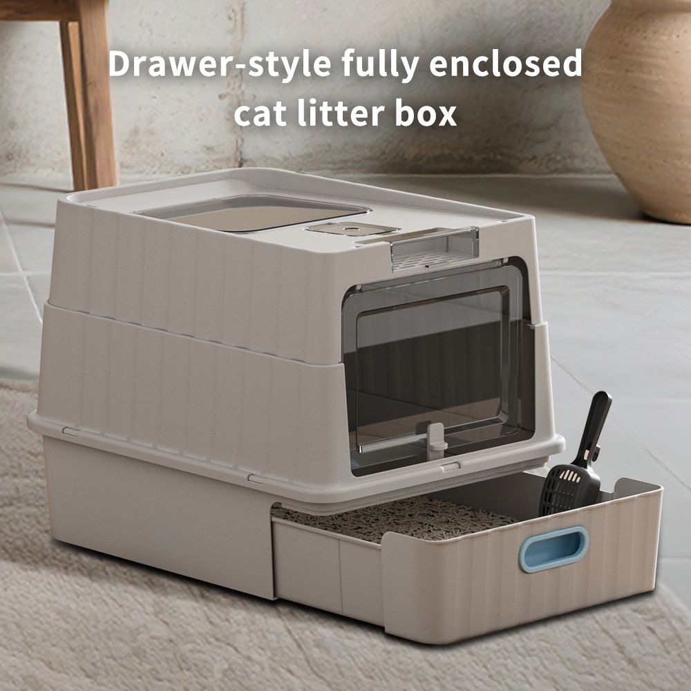 Pet Litter Box Fully Enclosed Spillproof Deodorant Cat Toilet Two-Way Shovel Large Capacity Cat Toilet Litter Box Closed Sandbox