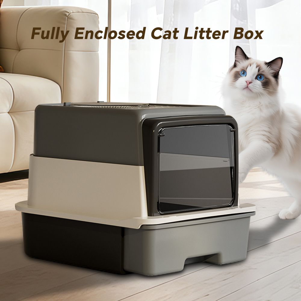 Pet Litter Box Fully Enclosed Spillproof Deodorant Cat Toilet Two-Way Shovel Large Capacity Cat Toilet Litter Box Closed Sandbox