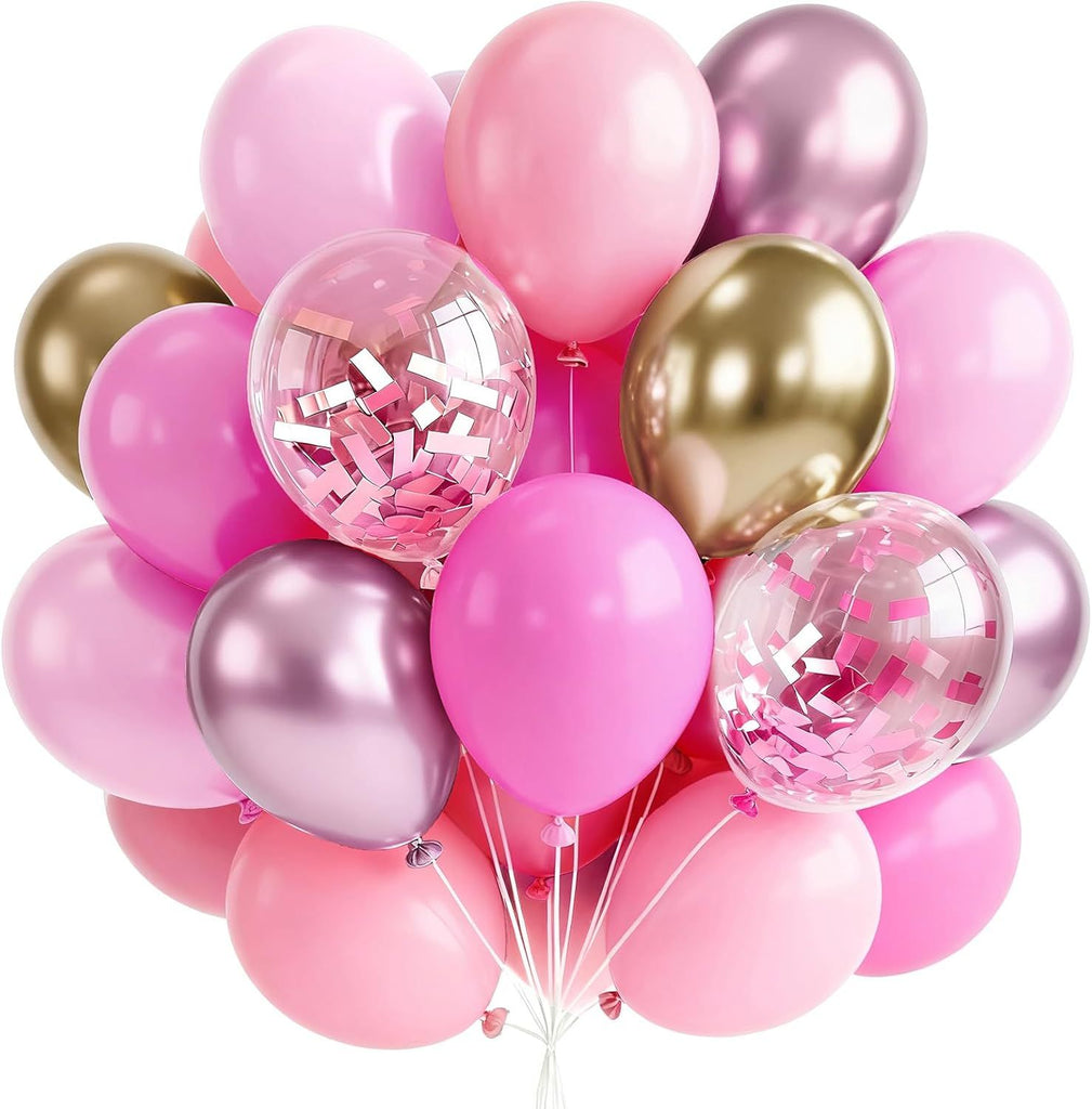 Pink and Gold Balloons 66pcs 12 Inch Metallic Gold Pearl Matte Hot Light Pastel Pink Confetti Balloons for Gender Reveal Baby Shower Bridal Shower Princess Birthday Party Decorations
