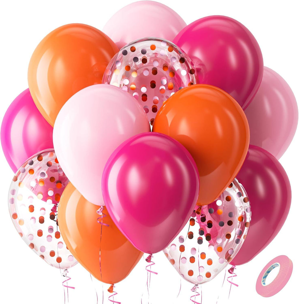 Pink and Orange Latex Balloons,60pcs 12 inch Light & Hot Pink Orange Confetti Balloons for Baby Shower, Birthday, Wedding, Tropical Party decorations