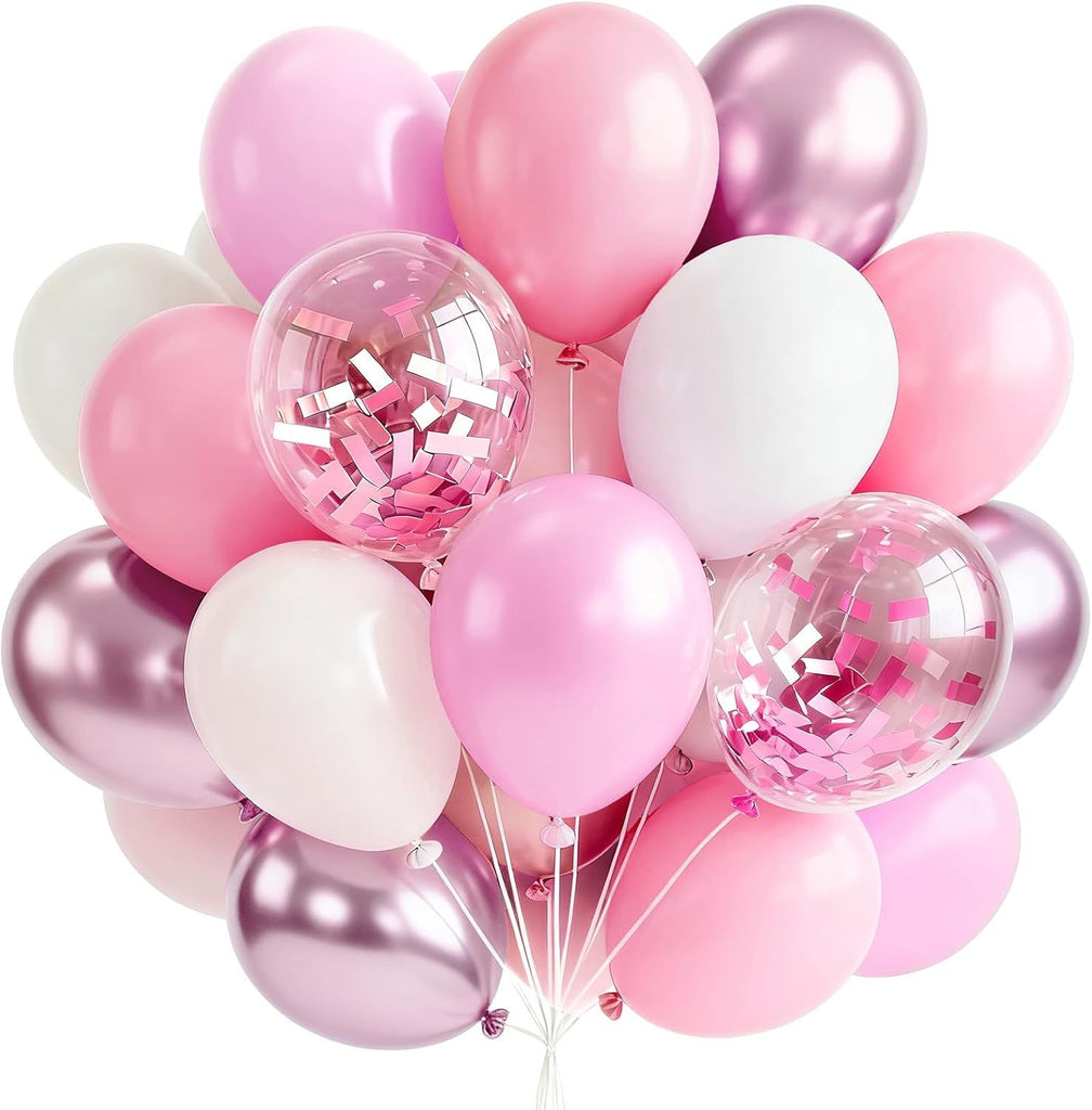 Pink and White Balloons 66pcs 12 Inch Light Pastel Baby Metallic Pearl Pink Matte White Confetti Balloons for Gender Reveal Wedding Bridal Girl Baby Shower Princess