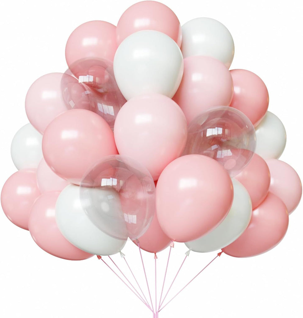 Pink and White Balloons, Pink Balloons Set, 67pcs 12 Inch Light Pink and White Balloon for Wedding, Bridal Shower, Baby Shower, Birthday, Valentines Party Decorations