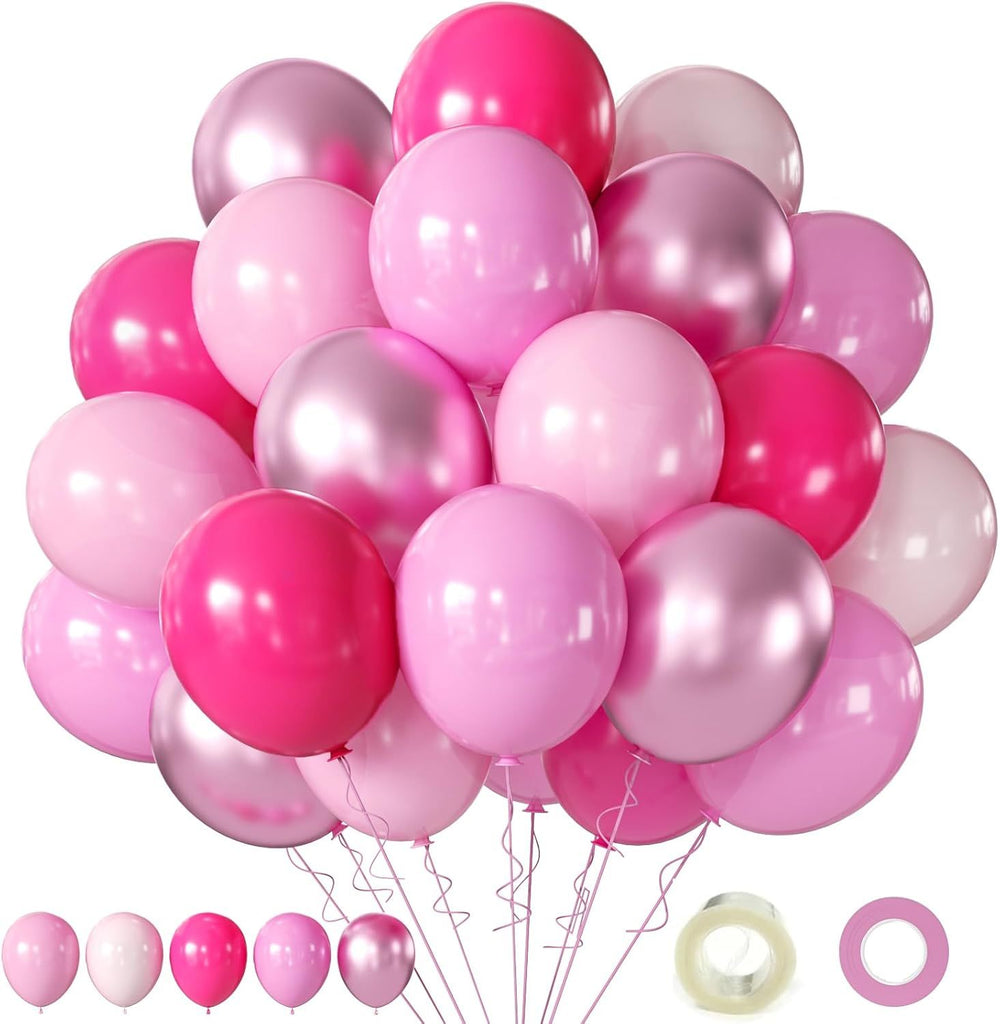 Pink Balloons Metallic Pink Balloon, 60Pcs 12Inch Chrome Deep Light Pearl Hot Pink Latex Balloons for Birthday,Wedding,Baby Shower,Princess Theme Party Decorations