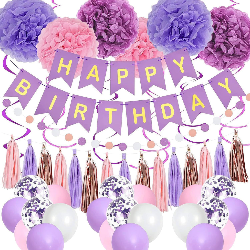 Pink Birthday Party Decorations for Women Girls with Happy Birthday Banner