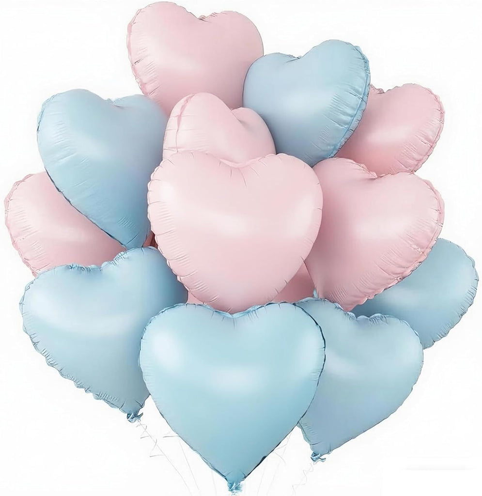 Pink Blue Heart Balloons,12Pcs Baby Pink Heart Shaped Foil Balloons,18Inch Pastel Blue Helium Balloon for Baby Shower Gender Reveal Birthday Anniversary Engagement Wedding Valentine Party Decorations