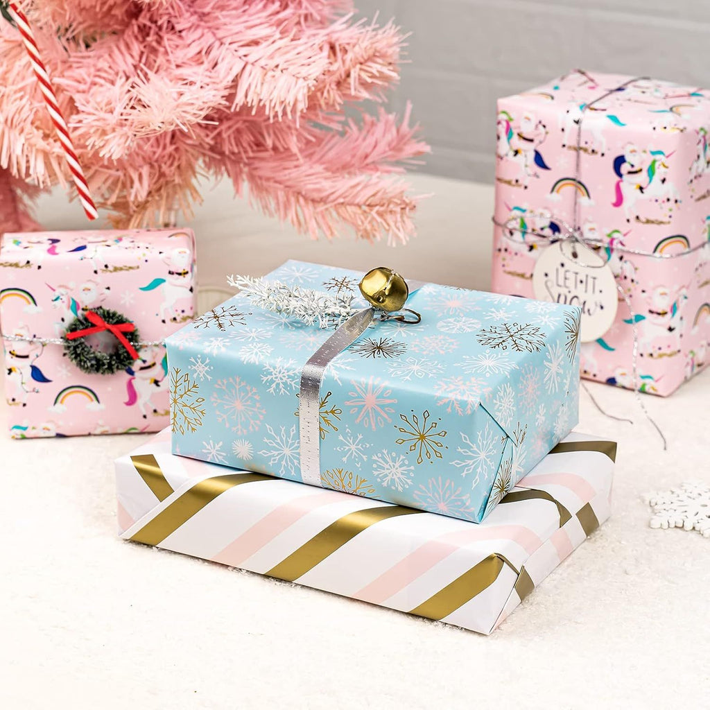 Pink Christmas Wrapping Paper Roll - Mini Roll - 17in X 120in Per roll - 3 Different Pink & Blue Design,Foil Strip/Snowflakes/Unicorn,for Xmas,New Year,Girl Christmas Gift Wrap (42.5sq.ft)
Search by: