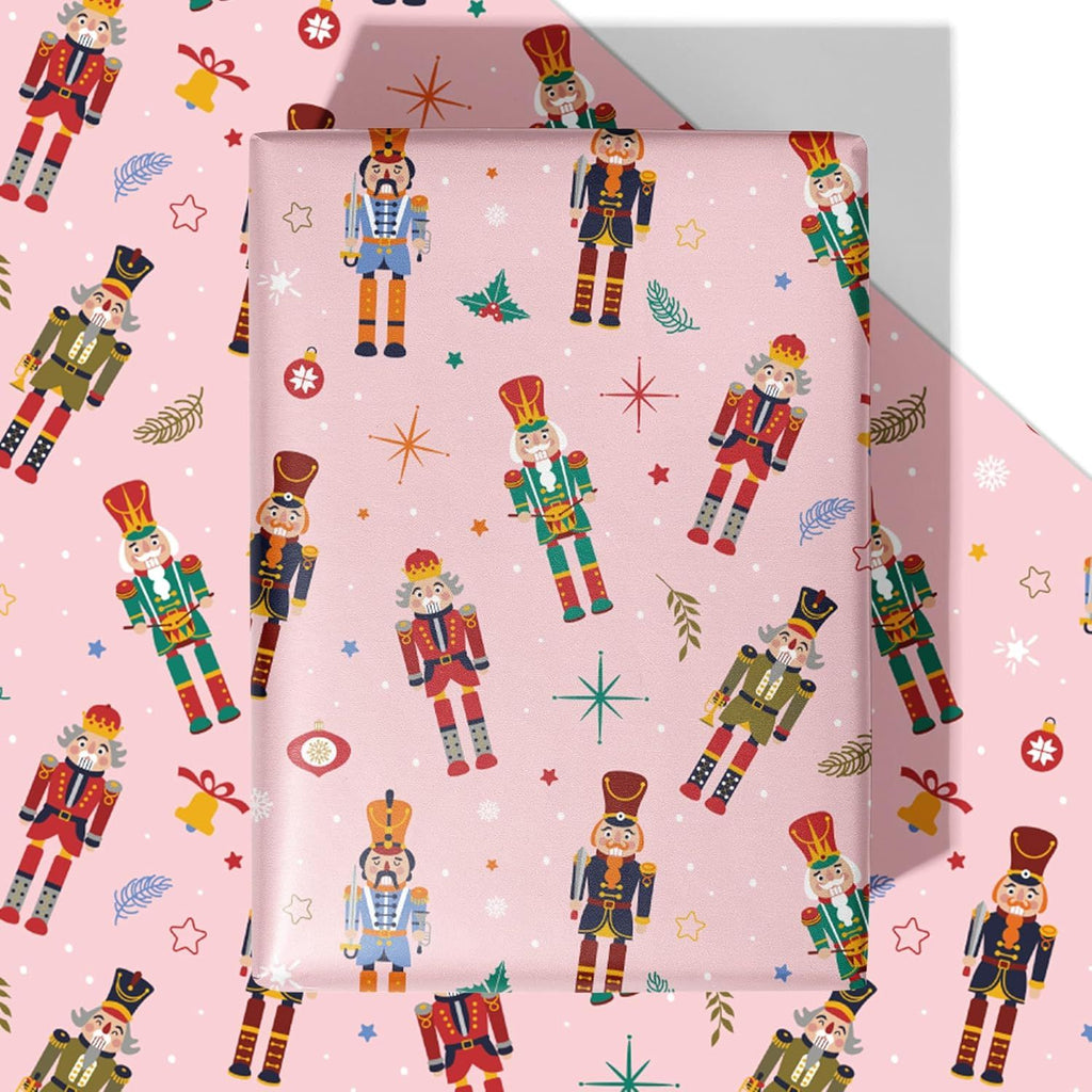Pink Nutcracker Christmas Wrapping Paper - 4 Jumbo Sheets, 28 * 40 Inches - Soldier Xmas Gift Wrapping Paper, Perfect for Holiday Christmas, Birthdays, and Winter Celebrations