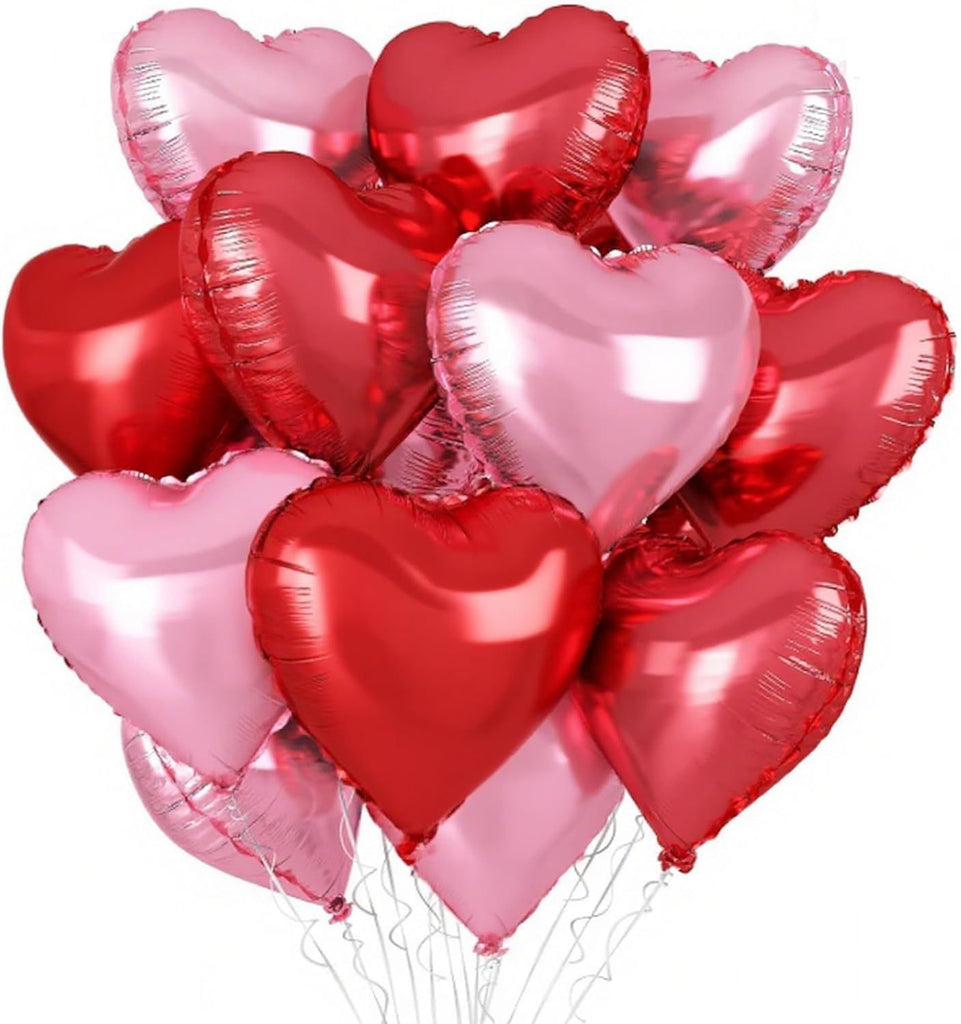 Pink Red Heart Balloons,12Pcs Light Pink Heart Shaped Foil Balloons,18Inch Pearl Pink Red Helium Balloon for Baby Shower Birthday Anniversary Engagement Wedding Valentine Party Decorations