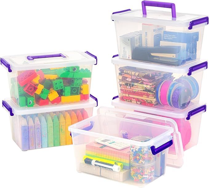 Plastic Craft Storage Container Bins with Lids 6 Pack Small Art Office Supply