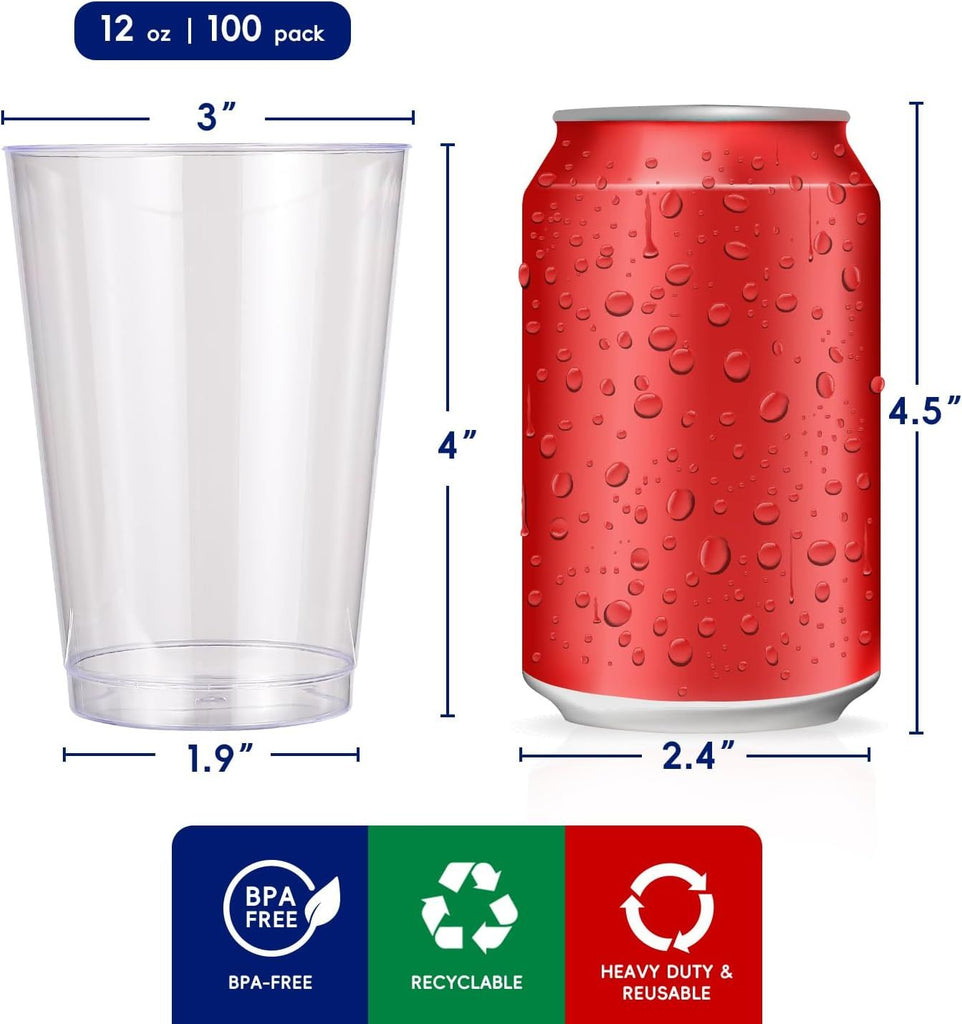 Plastic Cups, 100 Pack Heavy-duty Party Glasses, Disposable Plastic Cups for Halloween,Thanksgiving Day, Christmas Party